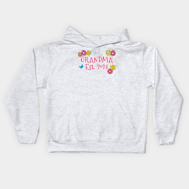 Grandma Est 2023 Mother's Day Mothering Sunday Kids Hoodie by doodlerob